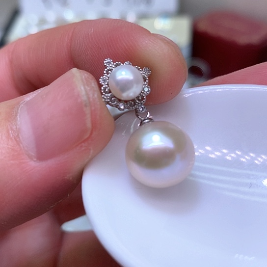 银S925镶嵌淡水珍珠耳饰