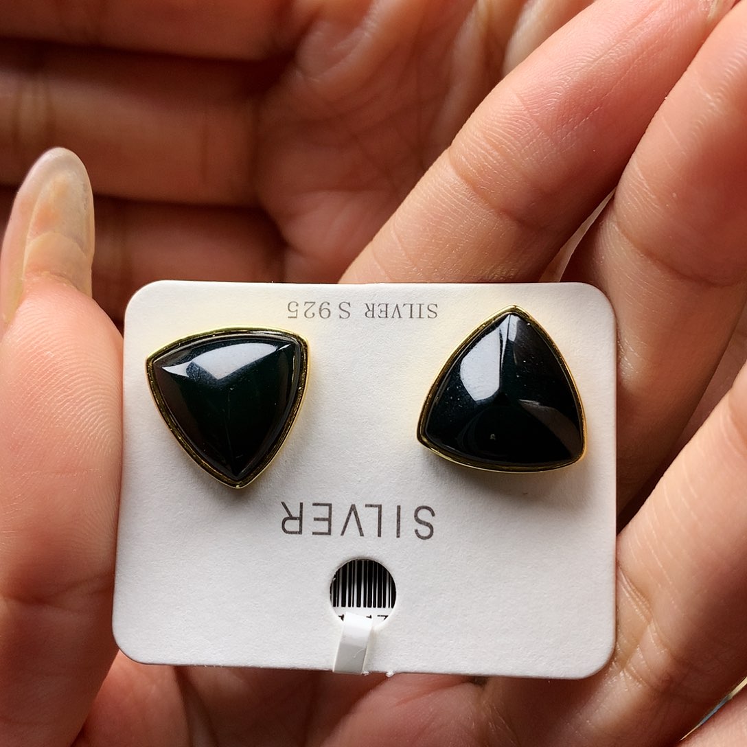 琥珀耳饰银S925镶嵌耳钉