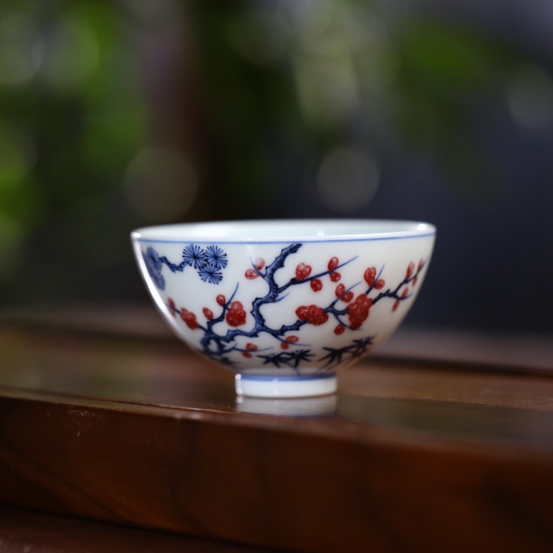 阳春白雪松竹梅鸡心杯