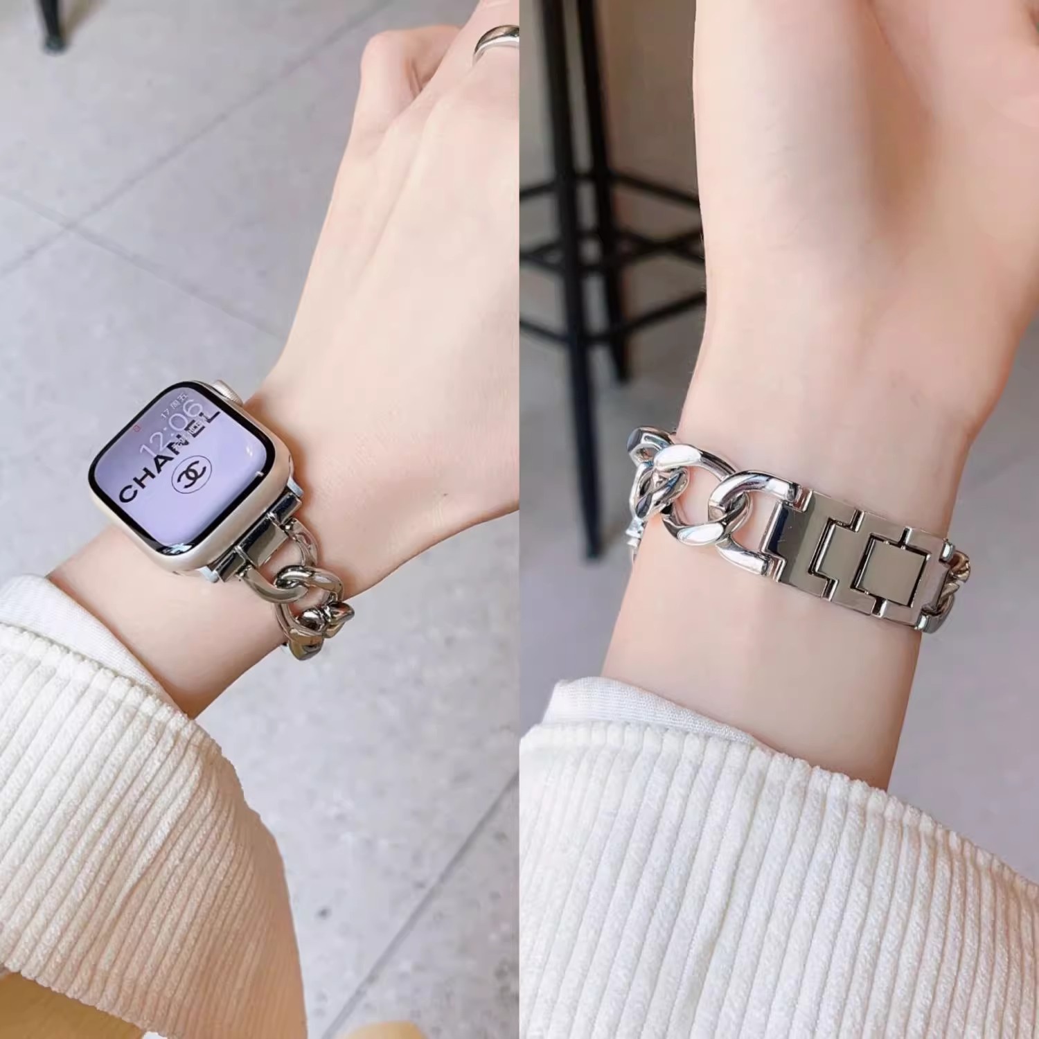 S9小香风适用iwatch9表带S10苹果手表金属S8表链Se高级感s7女钢带