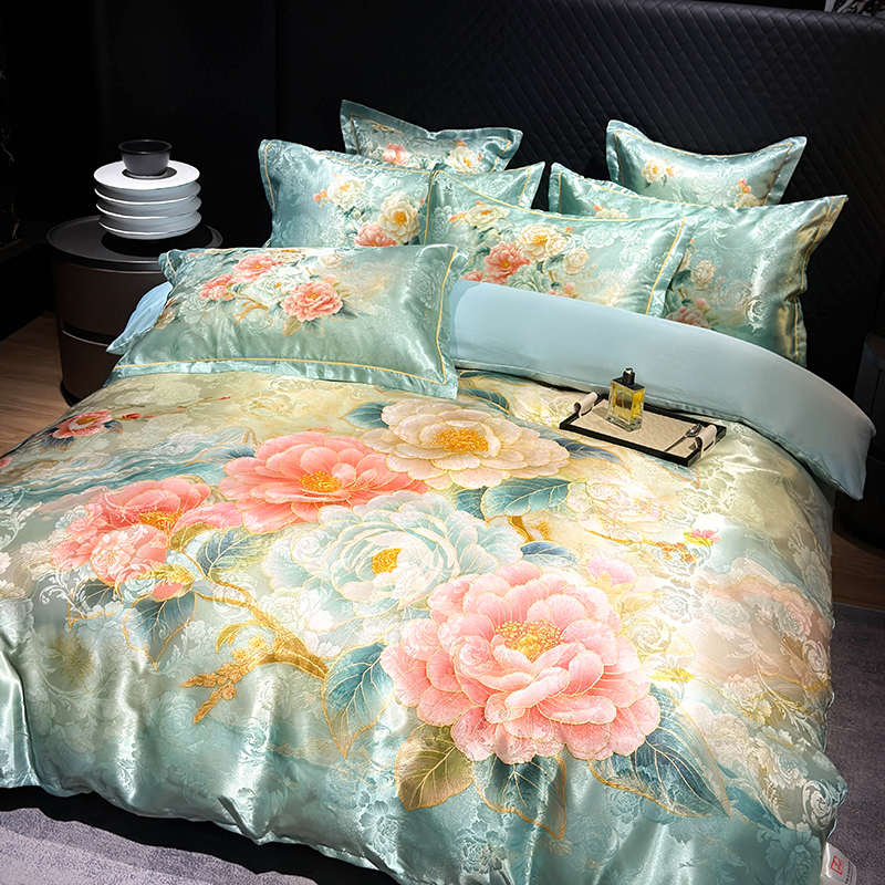 【2025新款舒雅精选】贡缎提花四件套轻奢印花高级感床上用品