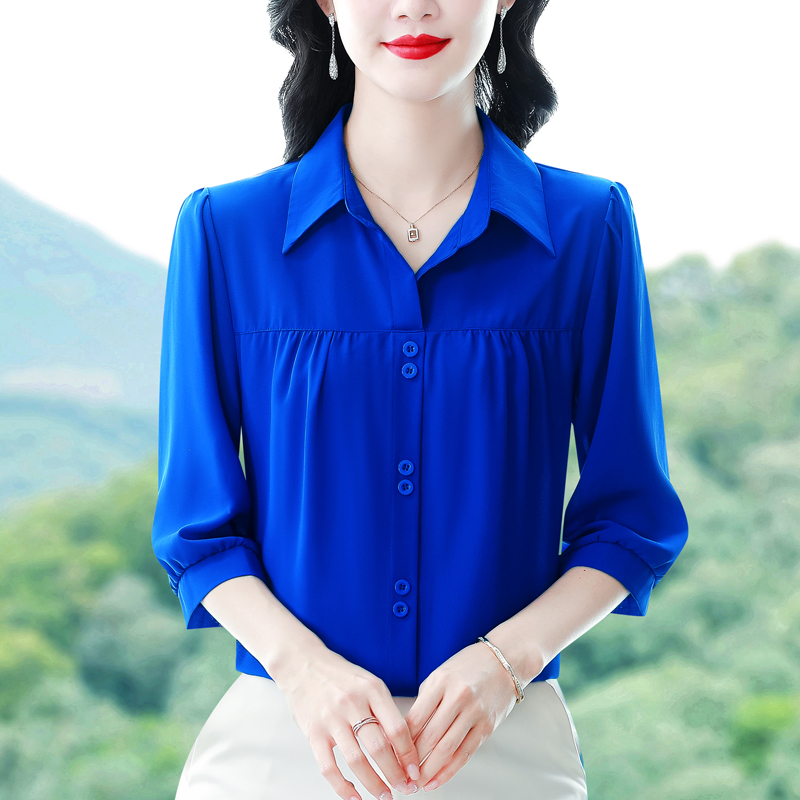 2025春夏新款洋气七分袖上衣气质减龄衬衫女士大码小衫