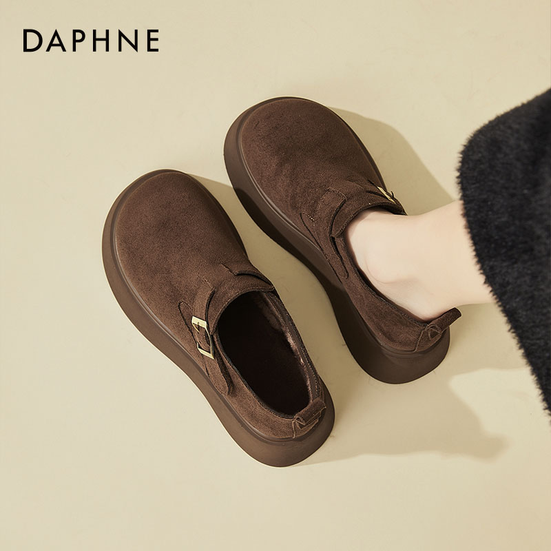 达芙妮棕色勃肯鞋女冬季秋冬款2025新款厚底女鞋子加绒博肯小皮鞋