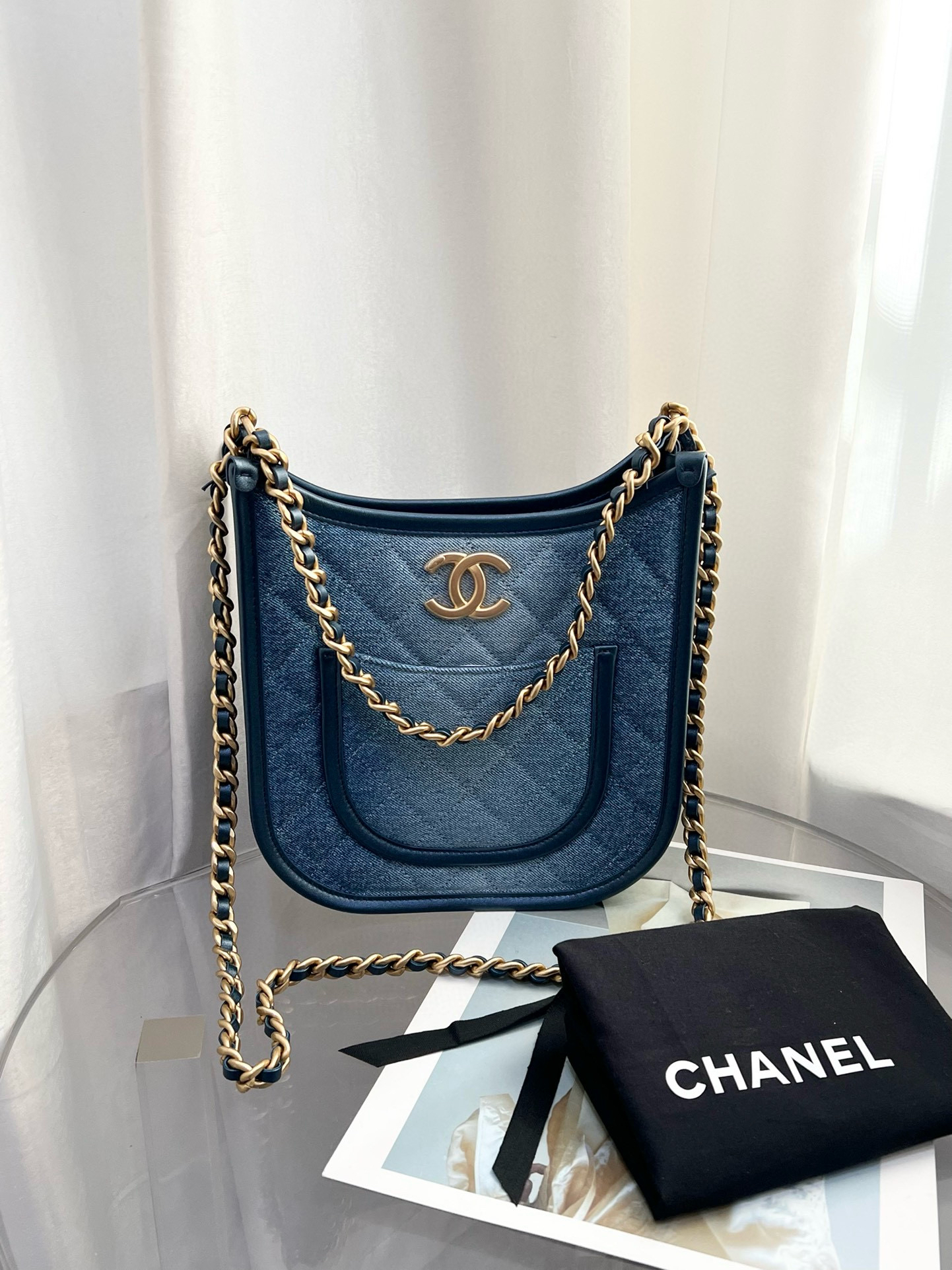 全新未使用 Chanel/香奈儿 24s 芯片款牛仔嬉皮hobo单肩斜挎包 