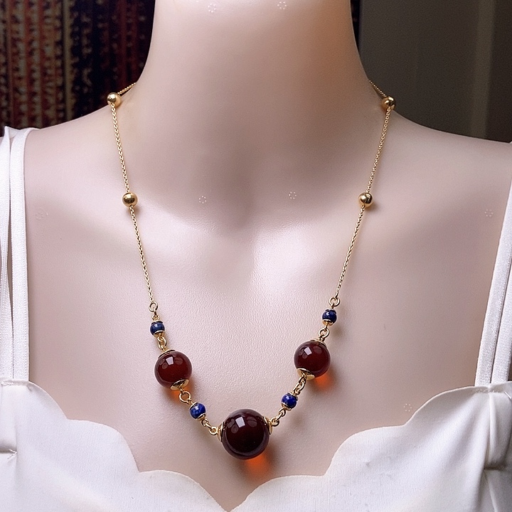 琥珀银S925镶嵌颈饰项链