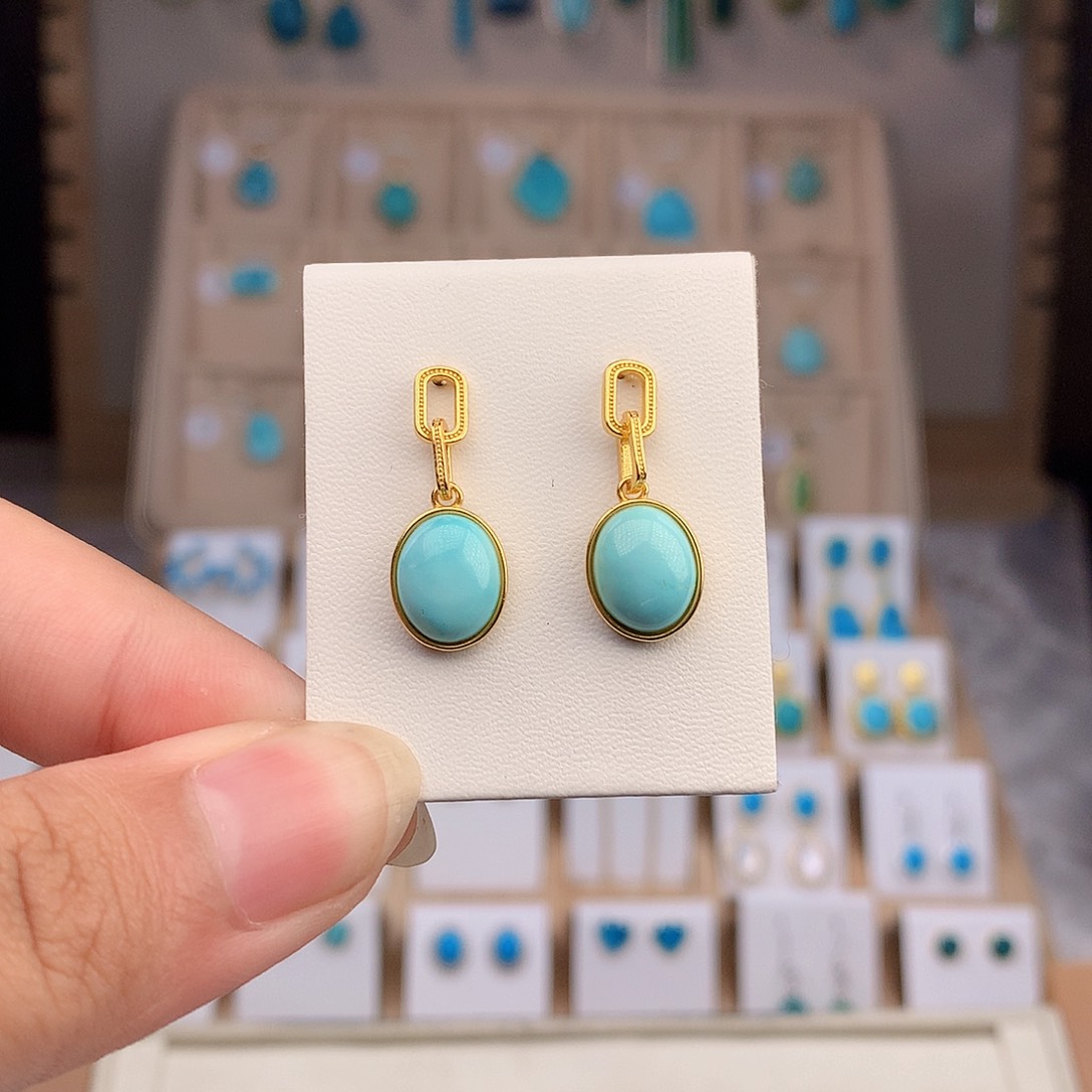 银S925镶嵌绿松石耳饰