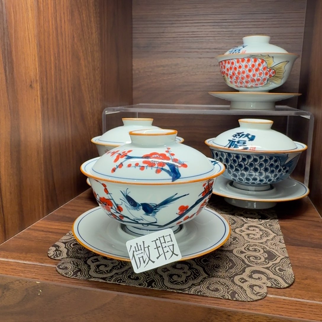 釉下手绘茶具微瑕