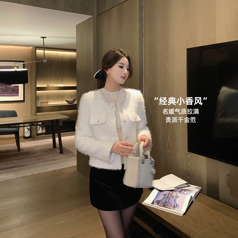 【汪汪专属】名媛风贵气感纯欲女秋冬保暖羊毛混纺小香风外套