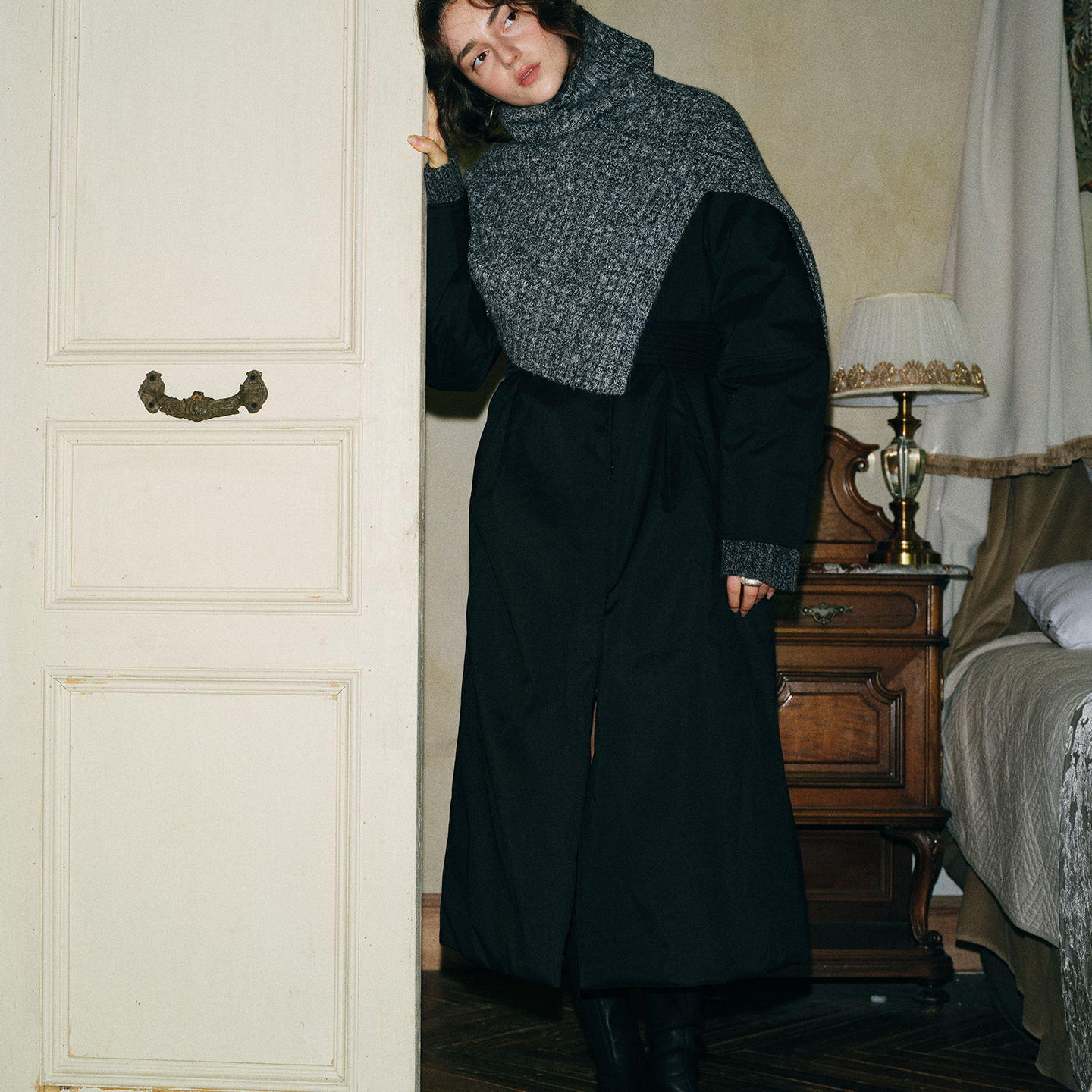 TOPCLOSET 秋冬造型单品 复古极简老钱风 叠穿羊毛高领保暖披肩围