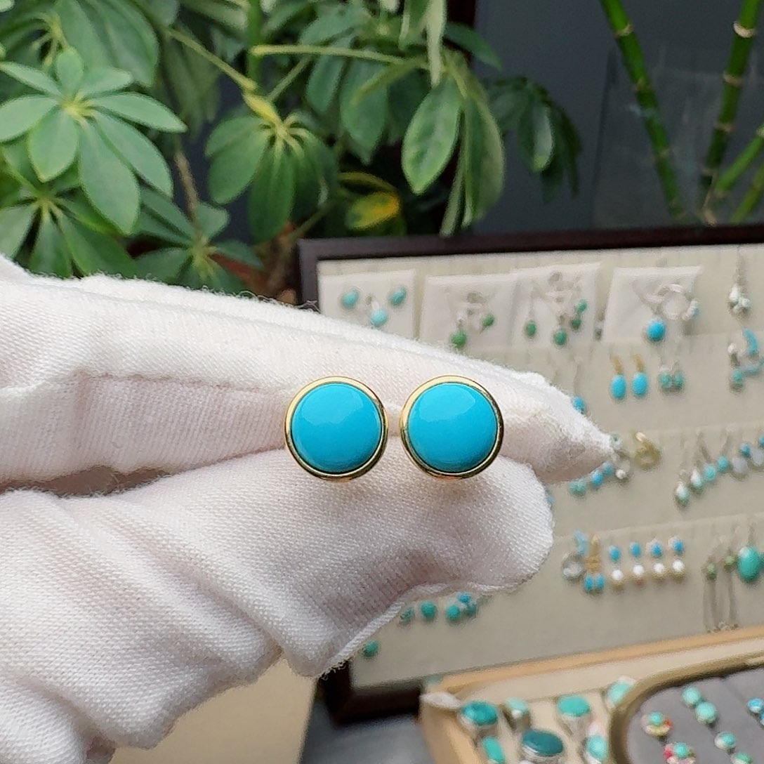 绿松石18K金镶嵌耳饰耳钉