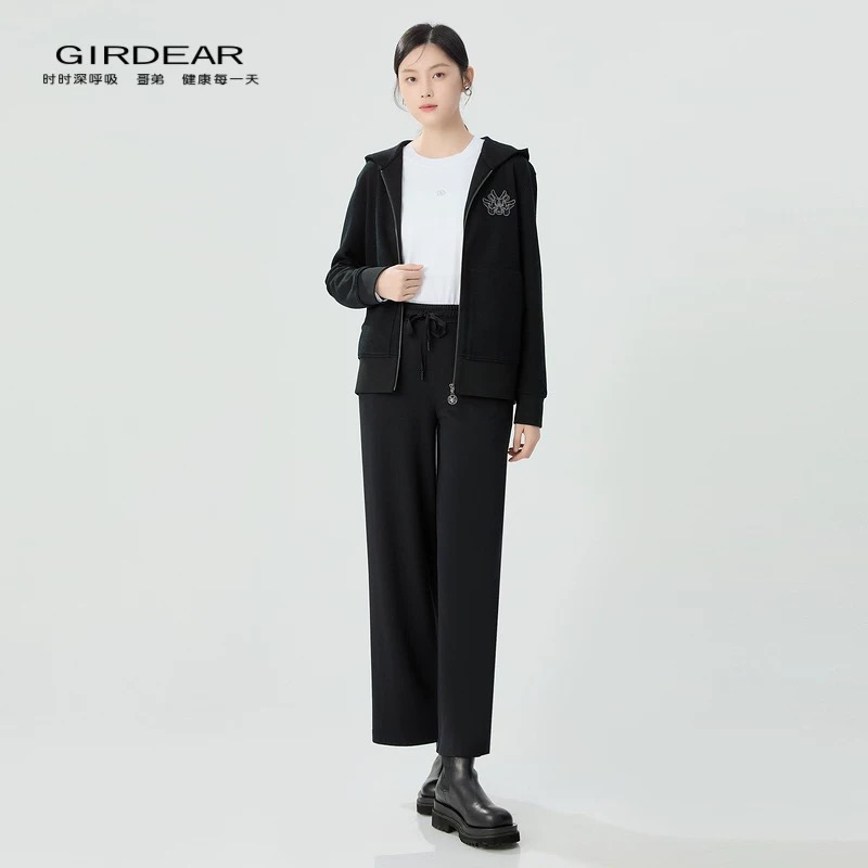 GIRDEAR/哥弟品质女装经典百搭龙头连帽拉链休闲外套1400801
