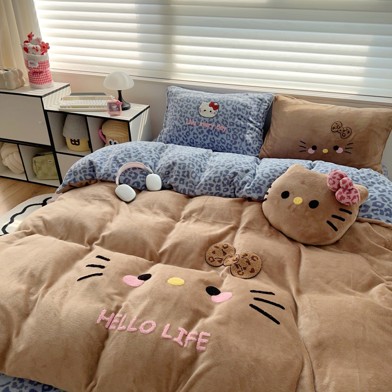 【卡通牛奶绒贴布绣】秋冬季加厚加绒保暖牛奶绒四件套被套床单笠床