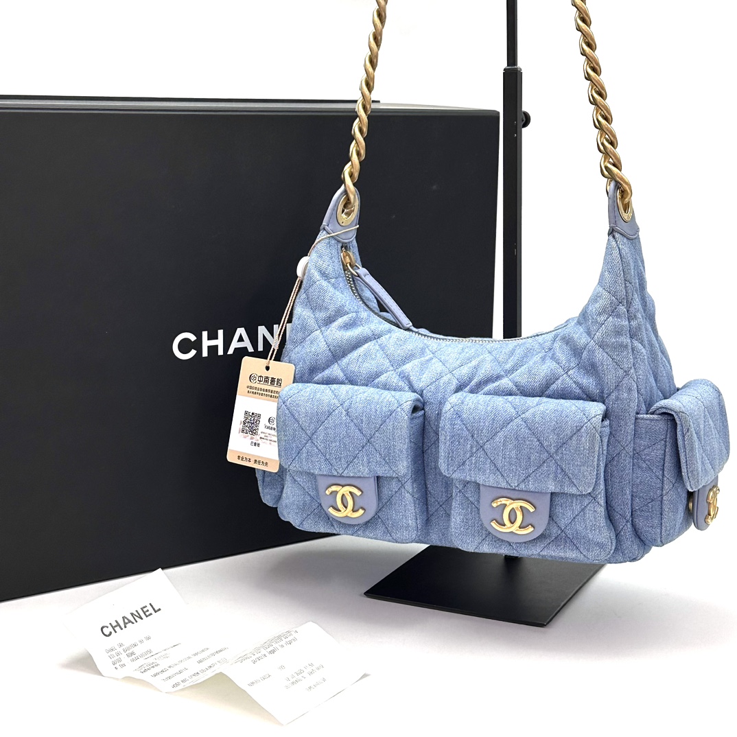 99新 Chanel/香奈儿 25C牛仔嬉皮hobo单肩腋下包 00390