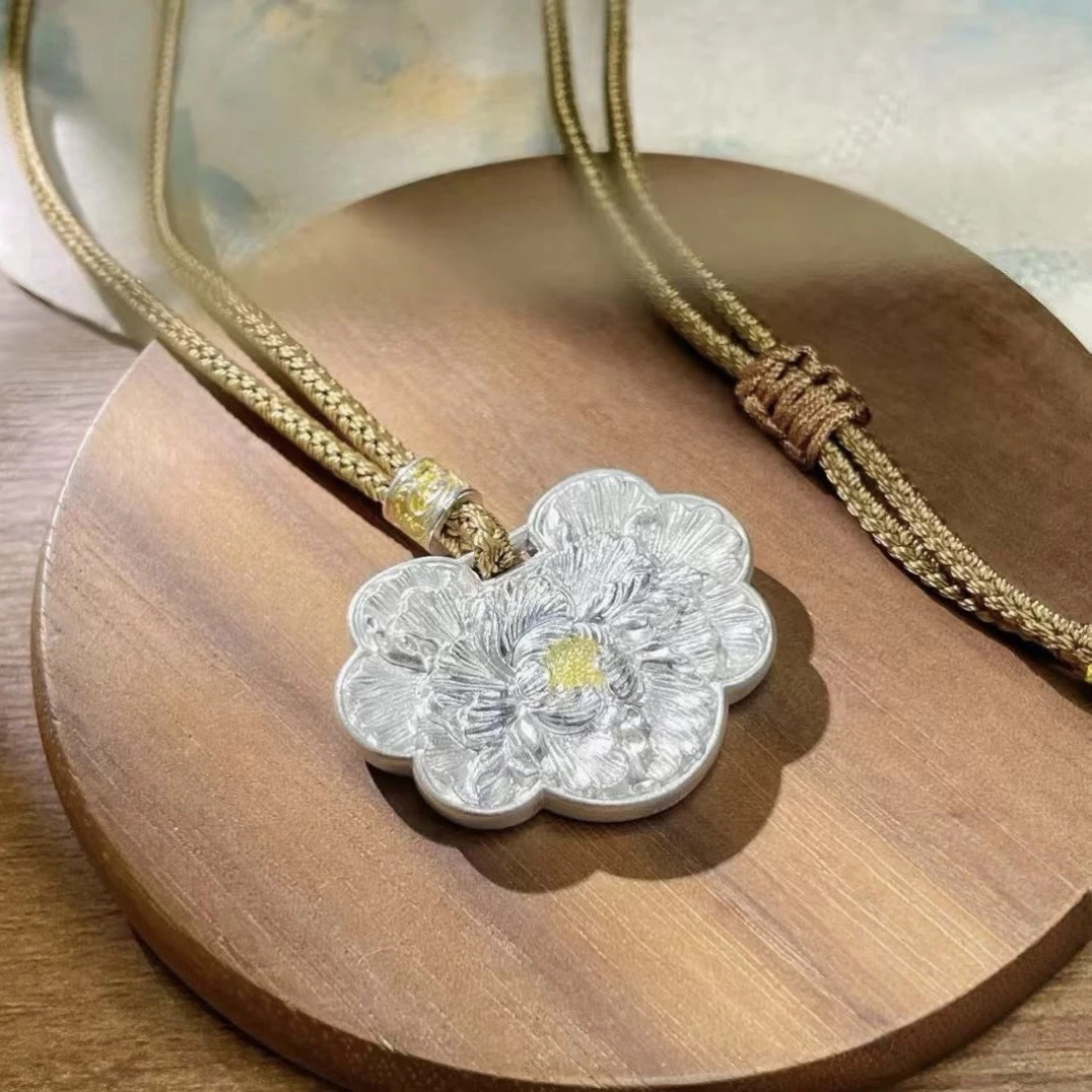 吊坠足银 足银牡丹花吊坠