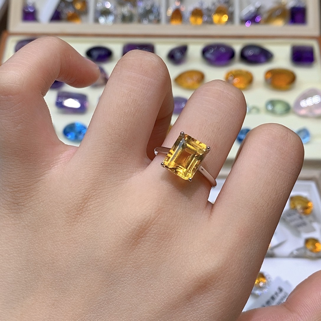 珠宝半成品银S925镶嵌水晶纯天然黄水晶戒指x