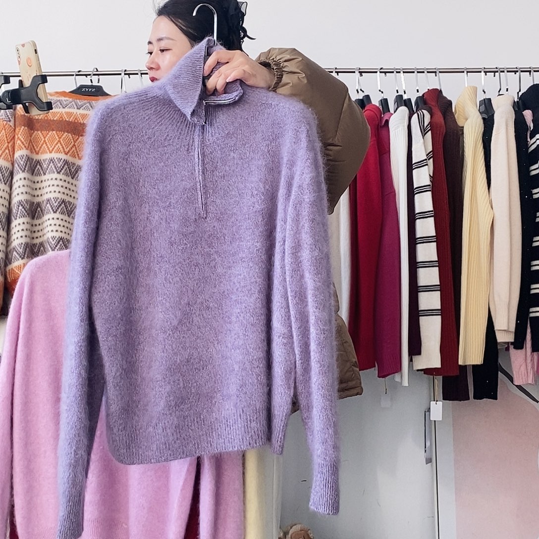 紫色半拉链山羊绒拉绒140斤以内