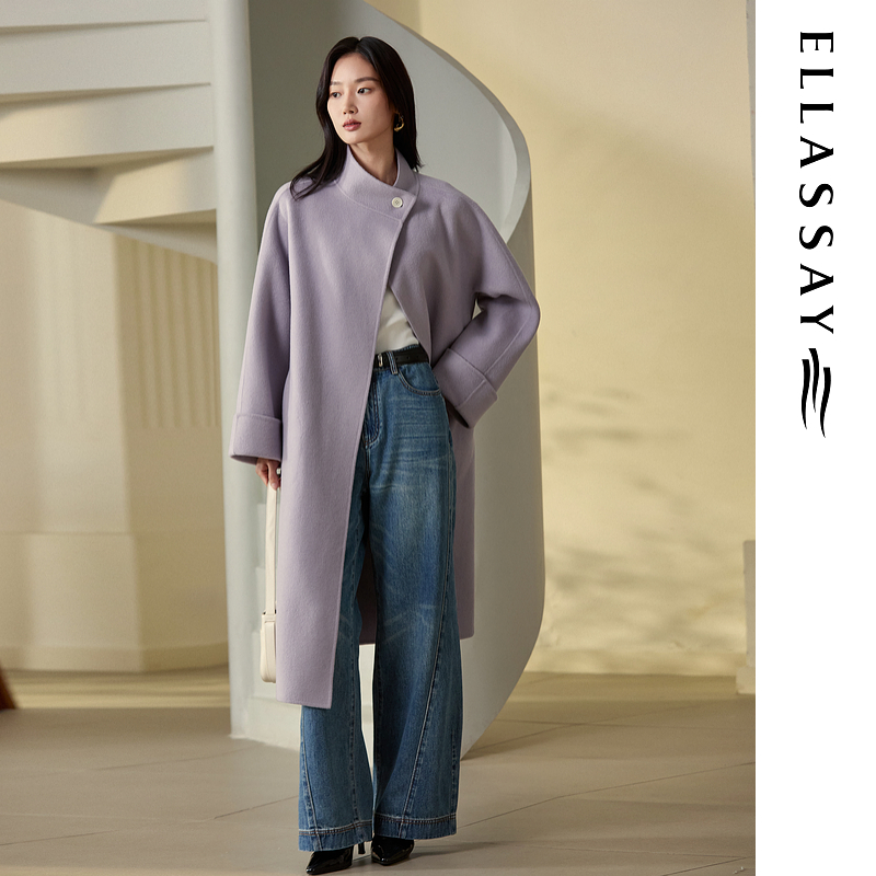 ELLASSAY歌力思2025秋季新款绵羊毛长款毛呢大衣女EWB364D00800