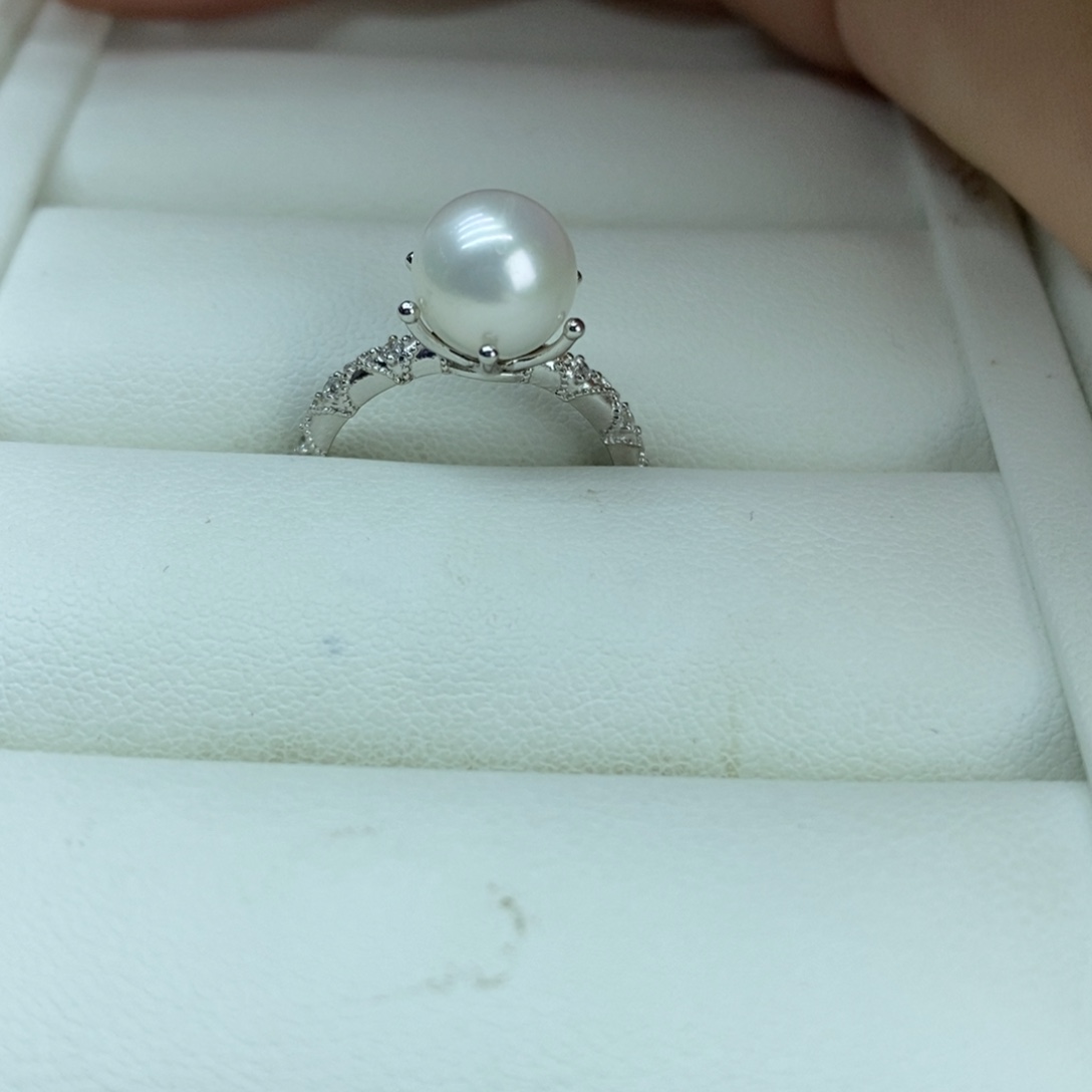 银S925镶嵌戒指淡水珍珠