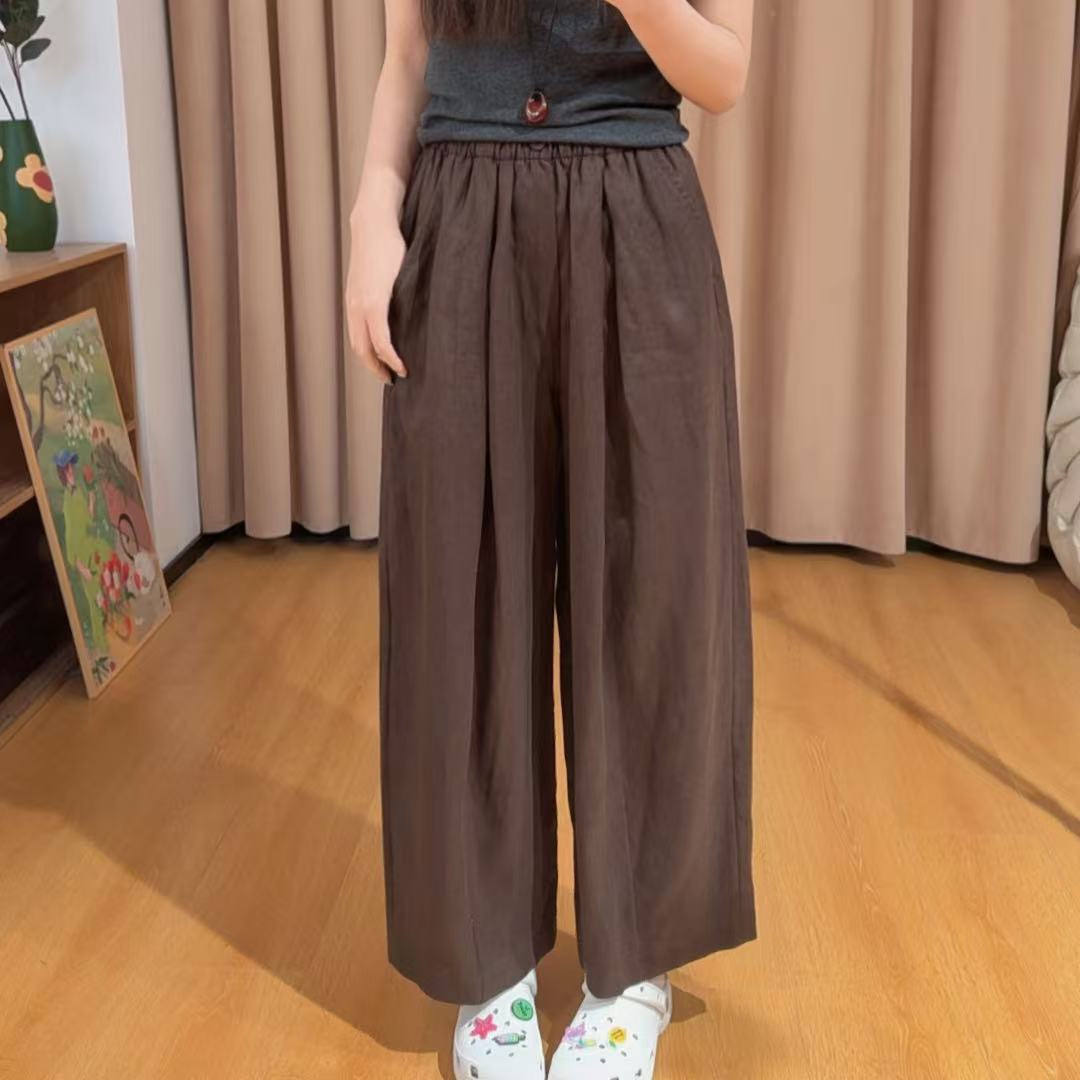 85227余小鱼【宝藏裤】两色抽绳松紧腰高腰百搭阔腿九分休闲裤女装