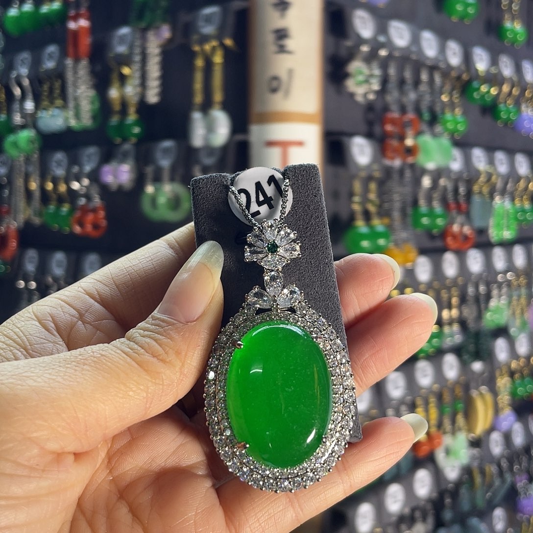 翡翠银S925镶嵌耳饰241