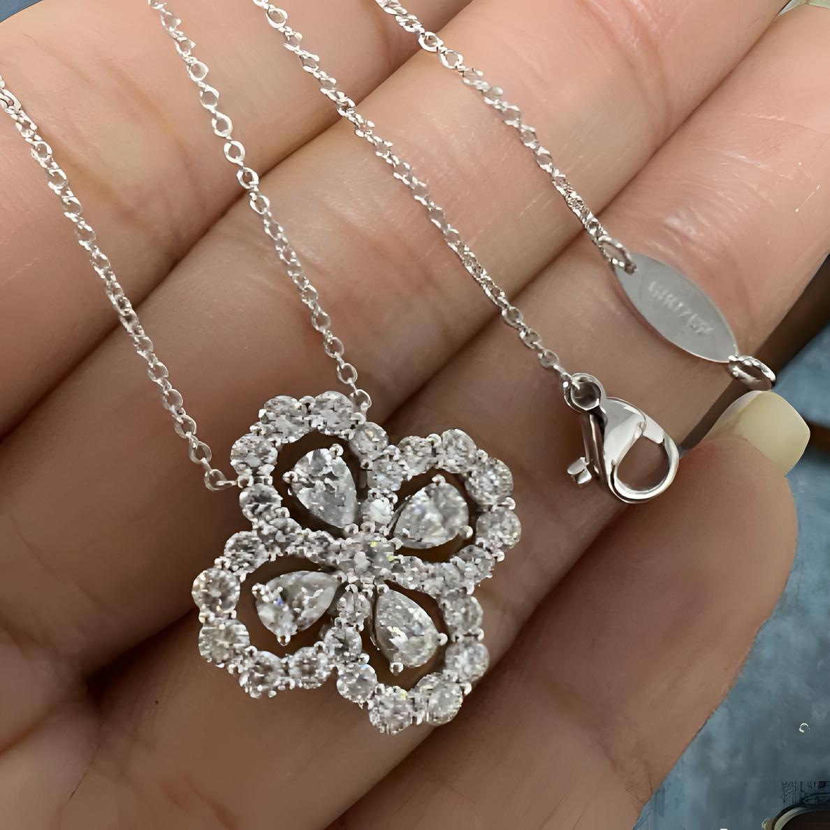 【合成/培育】pt950镶嵌培育钻石 幸运四叶草18mm简约时尚百搭设计