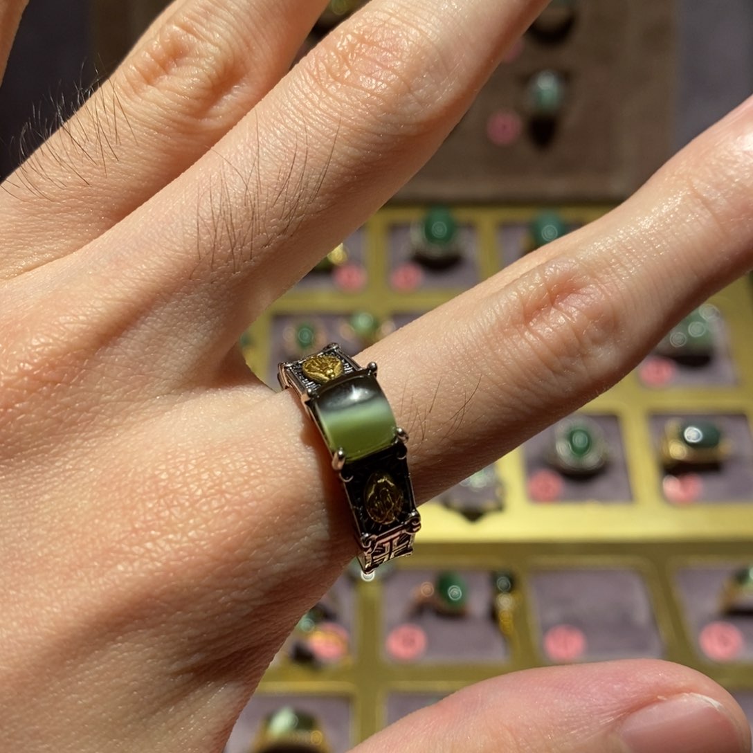 和田玉（碧玉）戒指银S925镶嵌一****树