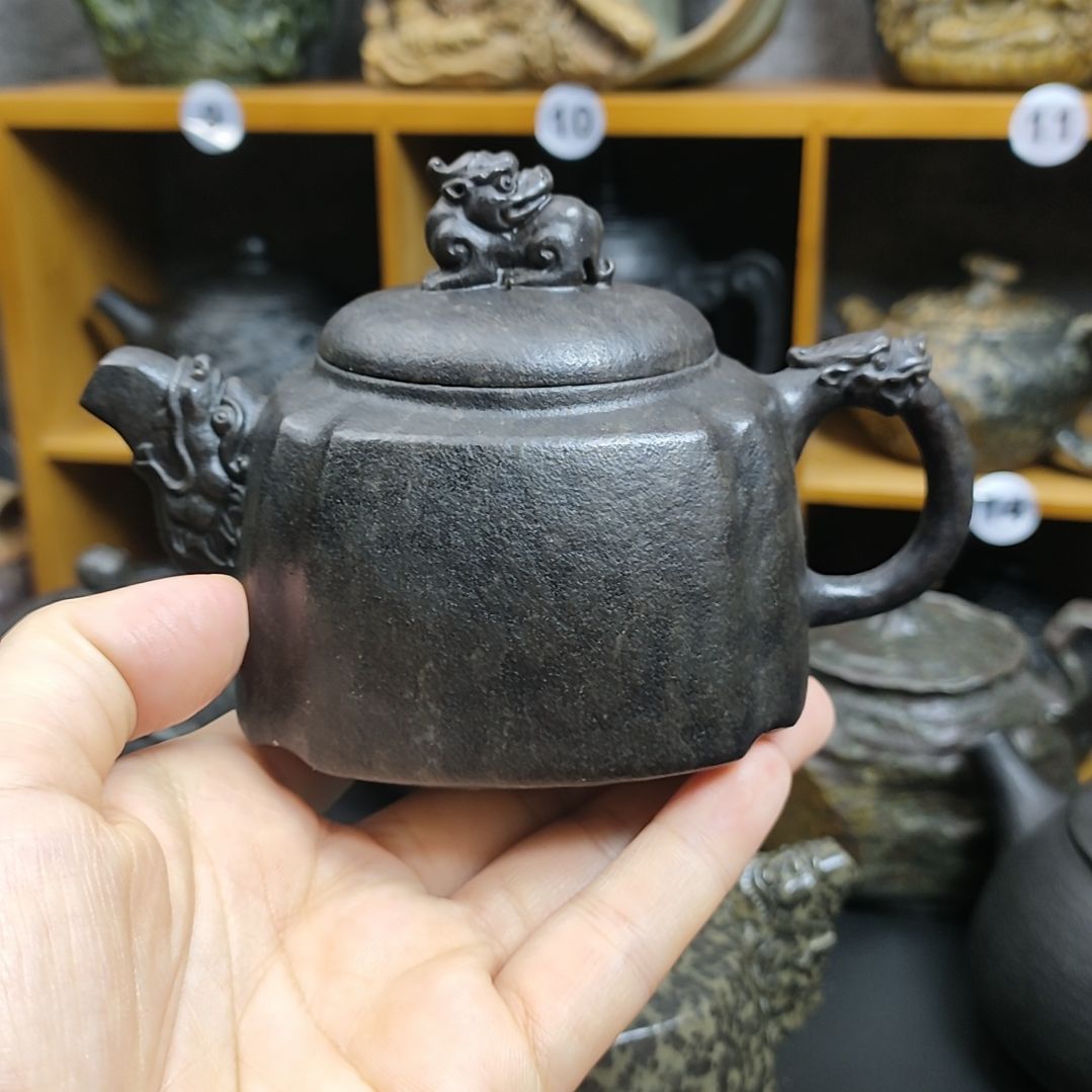 紫砂茶壶华四方龙尊冰碛岩石壶