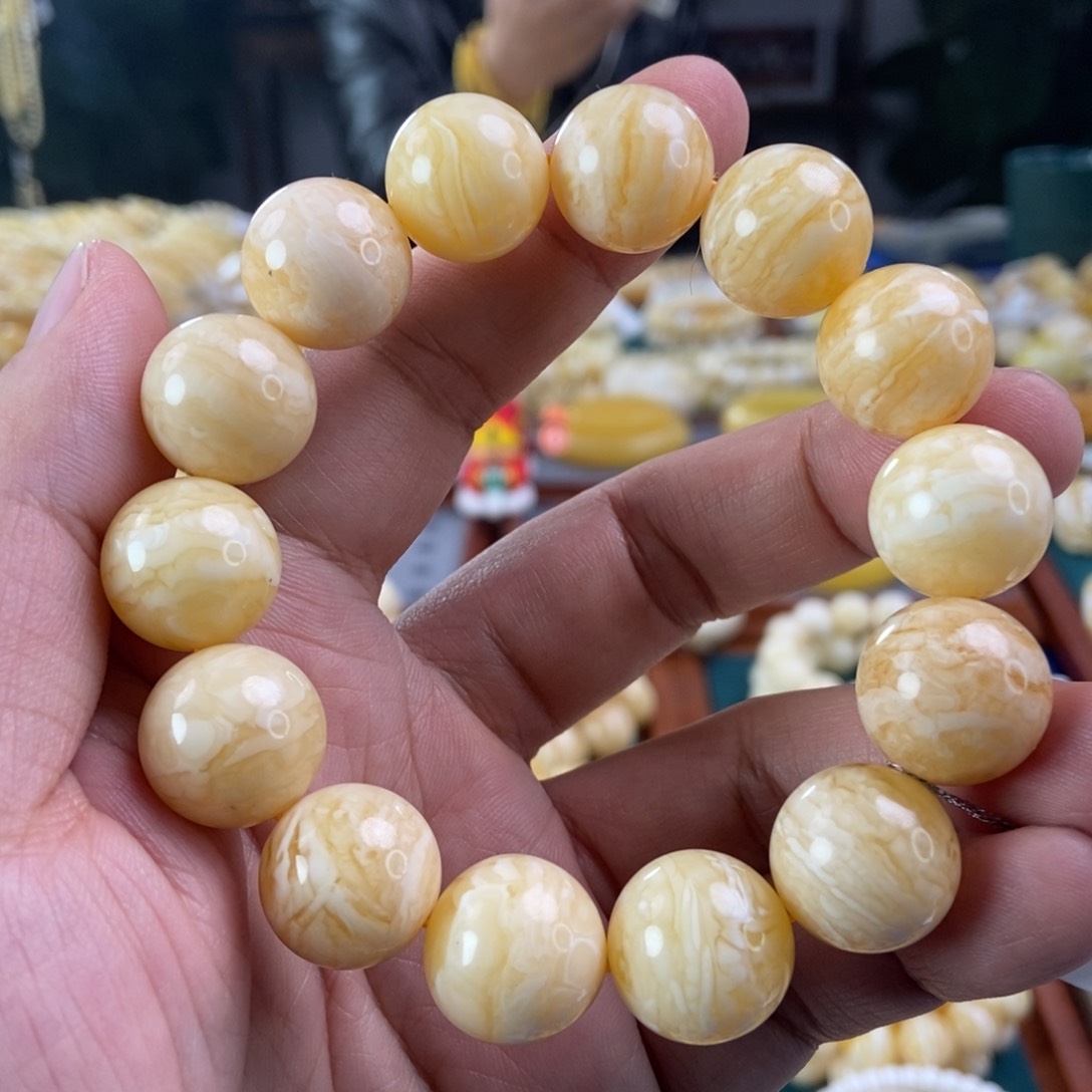 琥珀珠宝奇石未镶嵌16+虎皮纹手串36.73