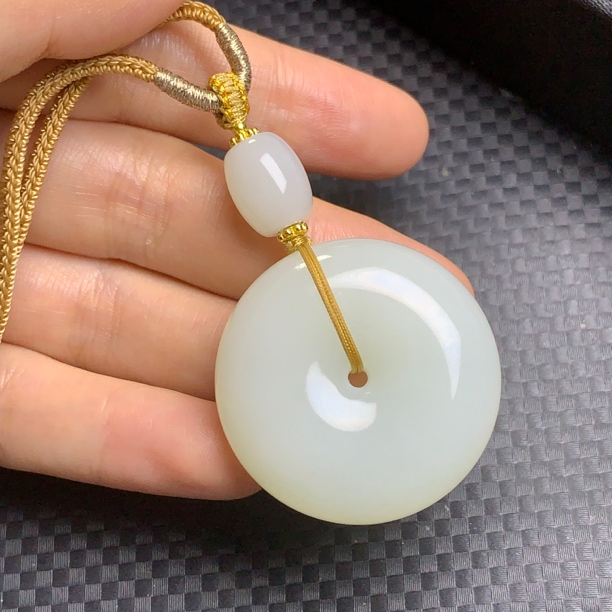 和田玉白玉平安扣吊坠