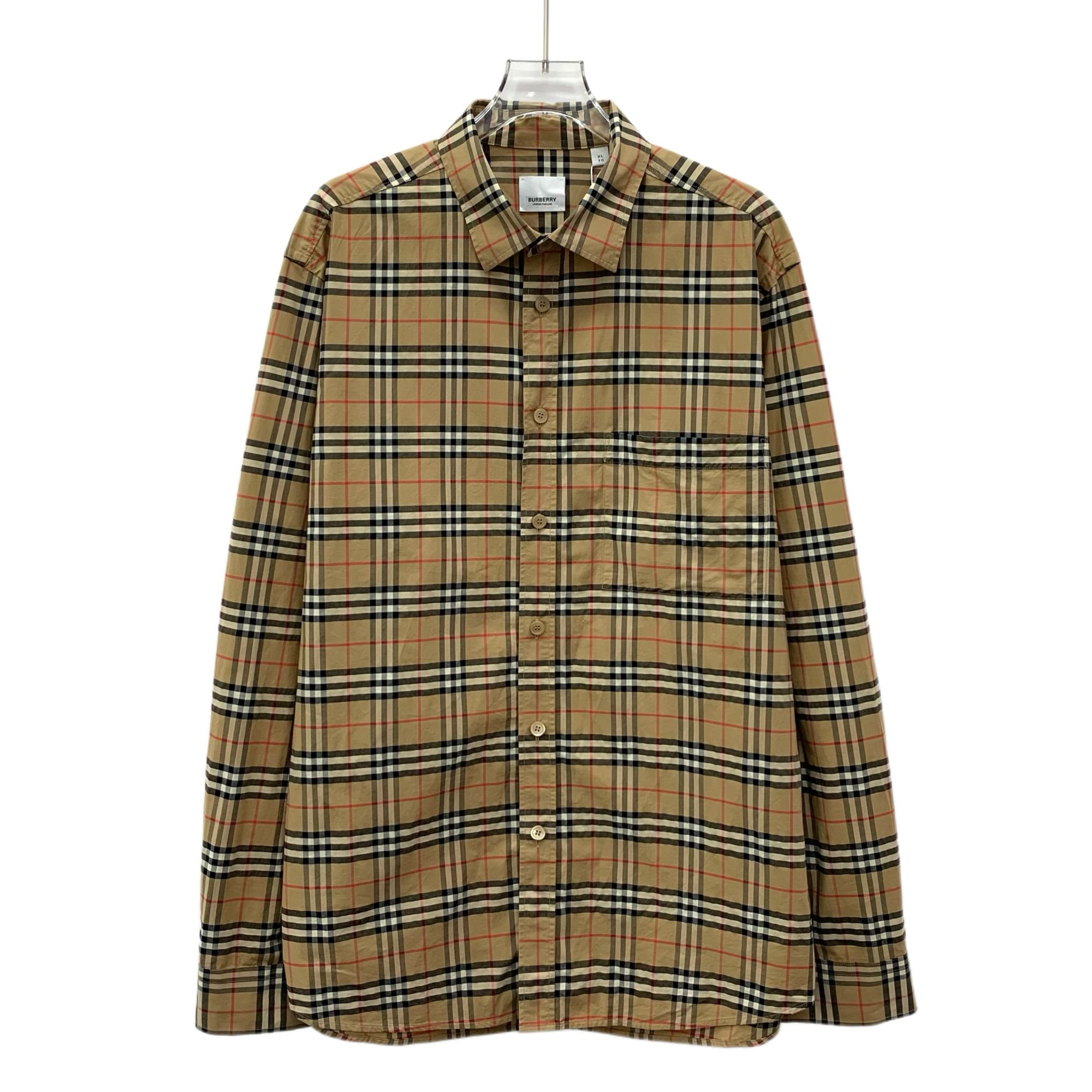 99新 BURBERRY/博柏利 IM0375 棕色经典格纹设计长袖衬衫 XL码