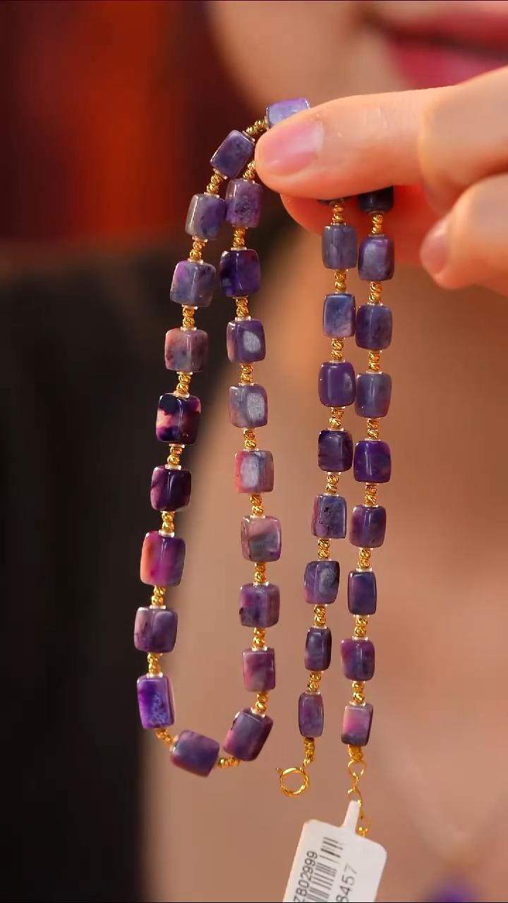 南非舒俱来凝胶幻彩四棱珠项链18k/45cm（幻紫）AZB8457