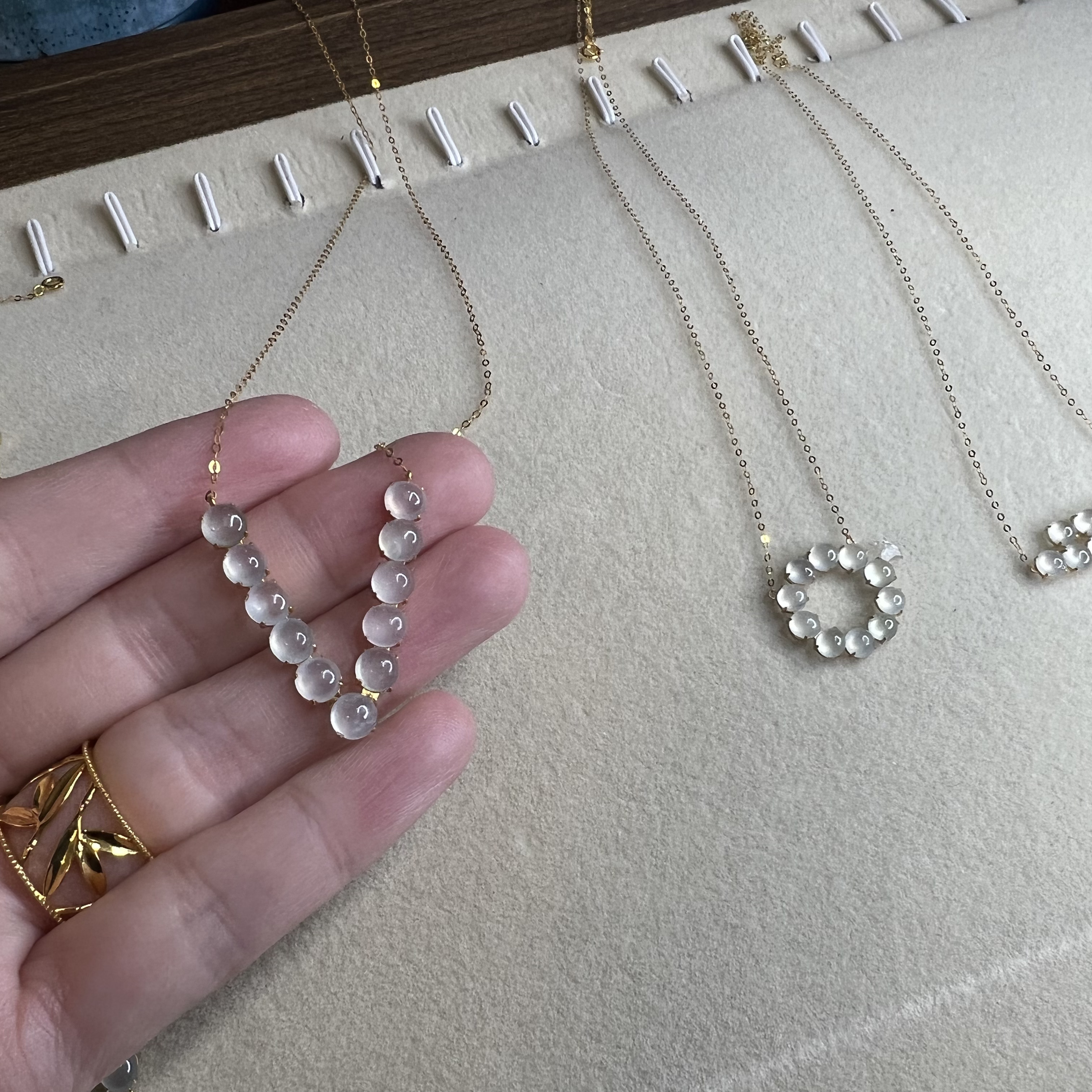 高冰种翡翠项链18k金镶嵌