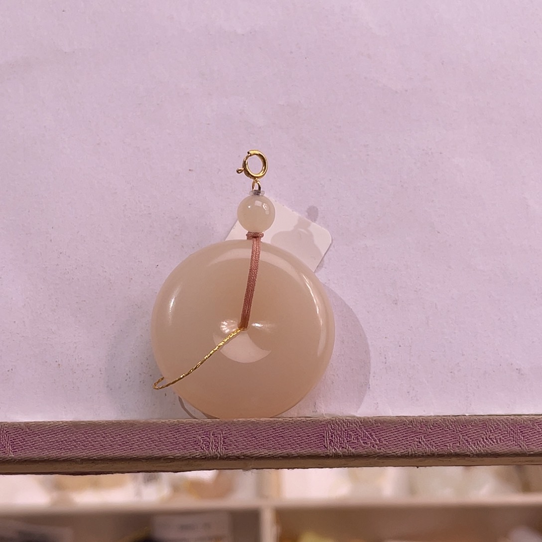 吊坠(不含链)18K金镶嵌和田玉藕粉红粉平安扣细糯