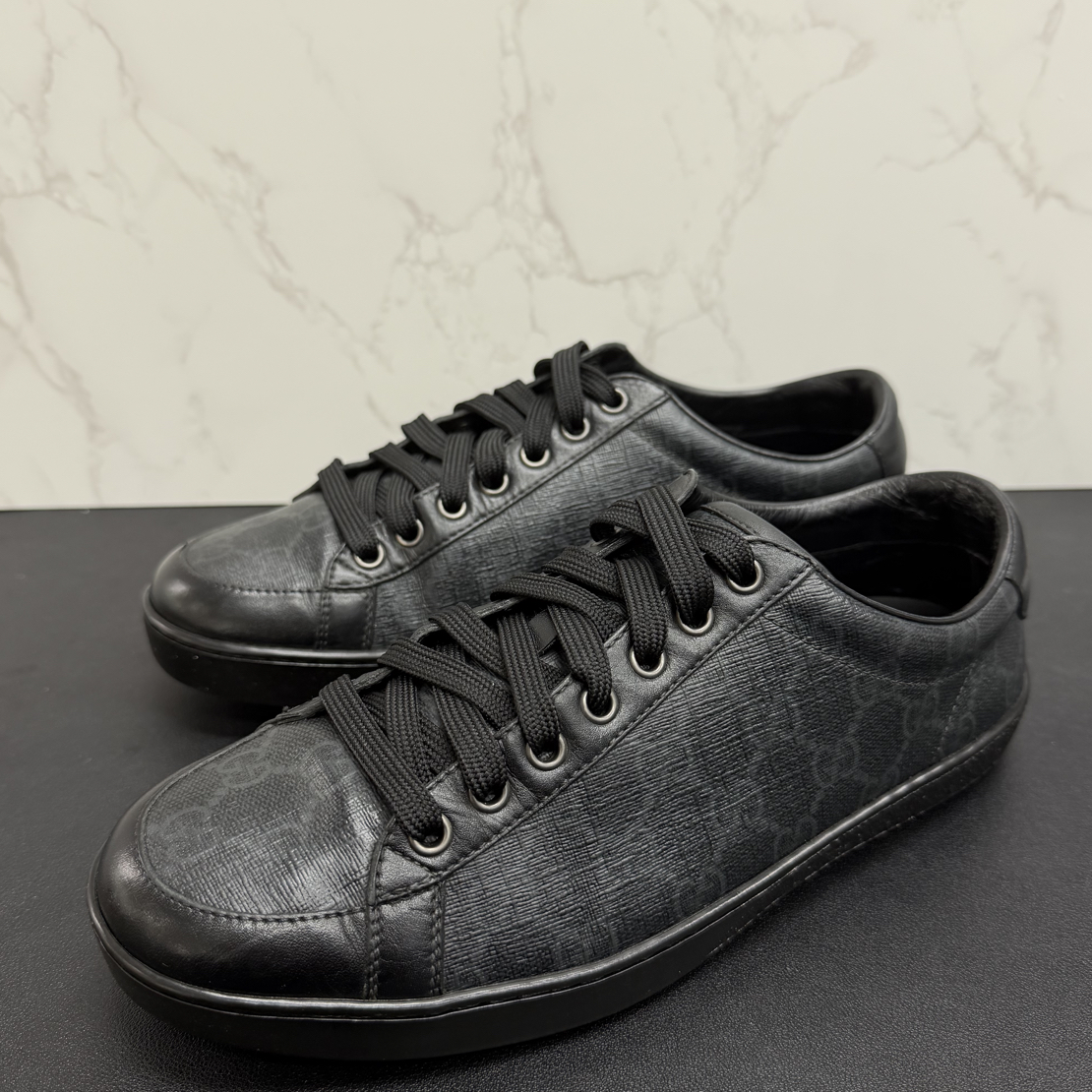 99新 GUCCI/古驰 39.5欧 黑色老花满印低帮板鞋二手奢侈品