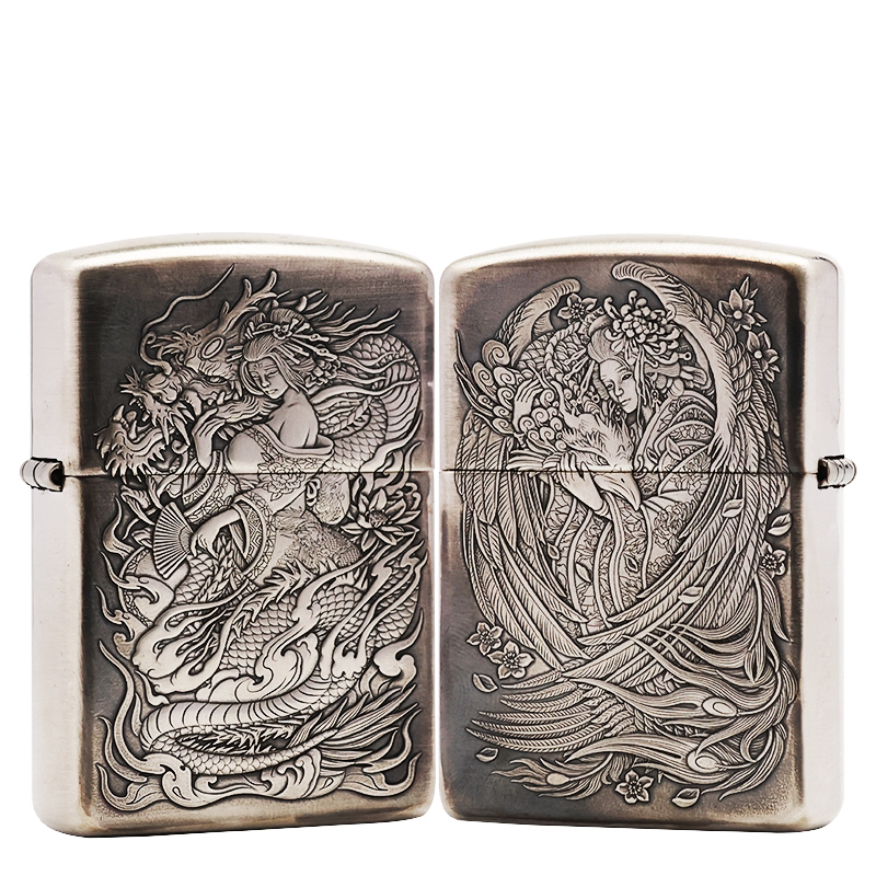 ZIPPO/之宝S925银盔甲【人中龙凤】正品煤油打火机 KF-DF