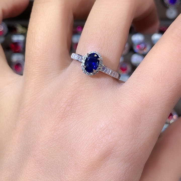 蓝宝石银S925镶嵌戒指白57