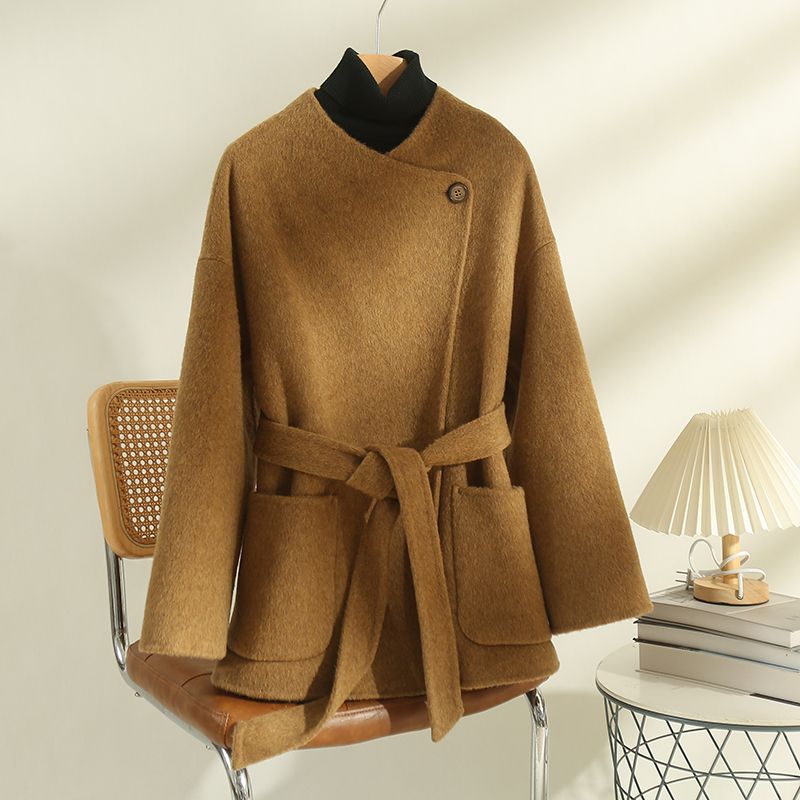 秋冬新款毛呢外套中长款高档宽松慵懒风浴袍款双面时尚大衣女