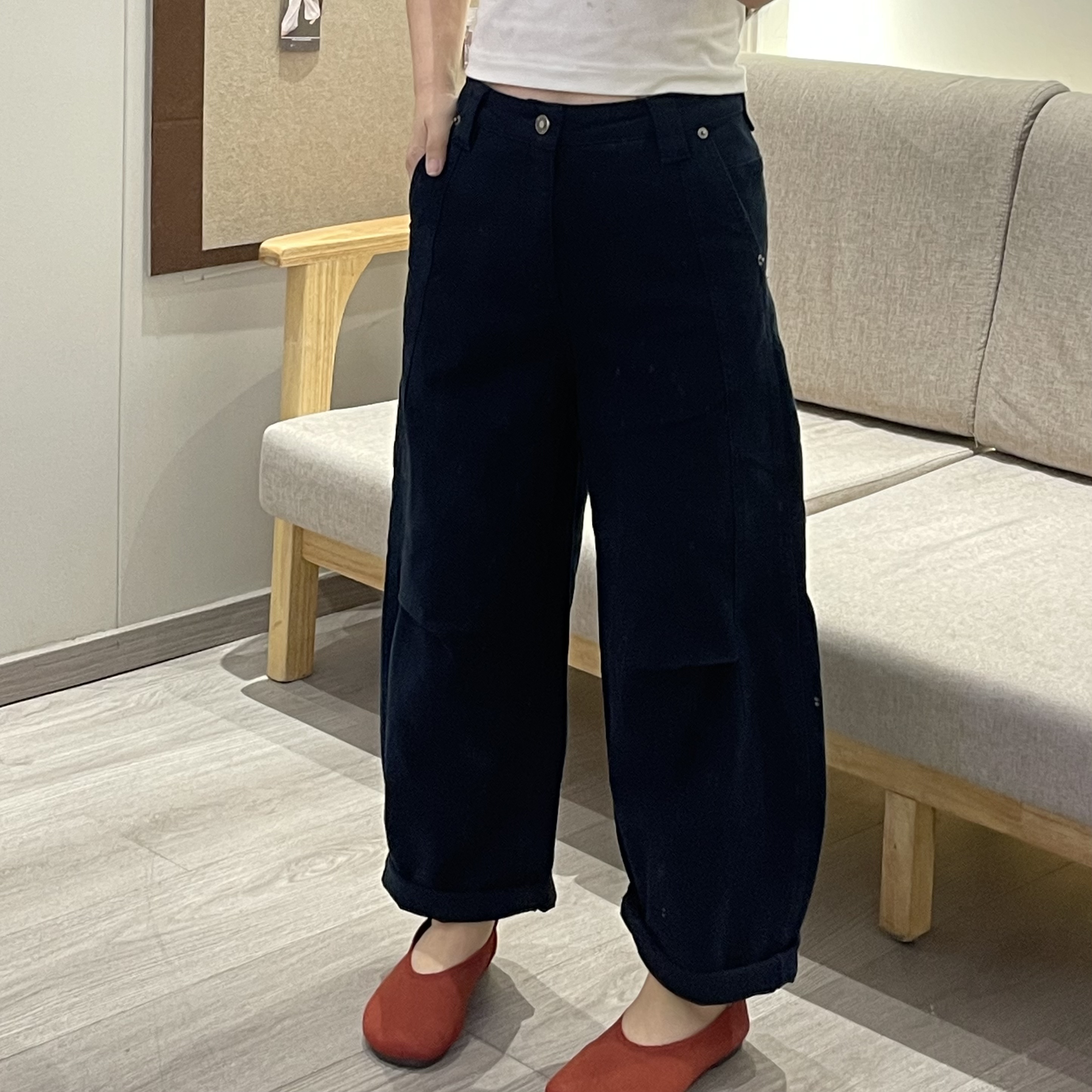 Good  acre  margin/良亩缘宽松休息百搭显瘦纯色弯刀裤WD-0111