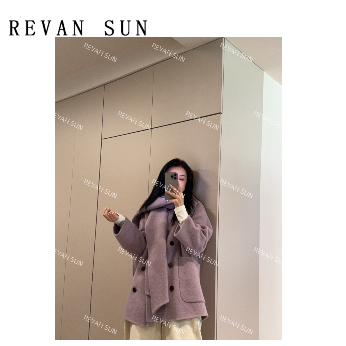 REVAN SUN -大骨架穿搭 围巾短款羊毛大衣25625