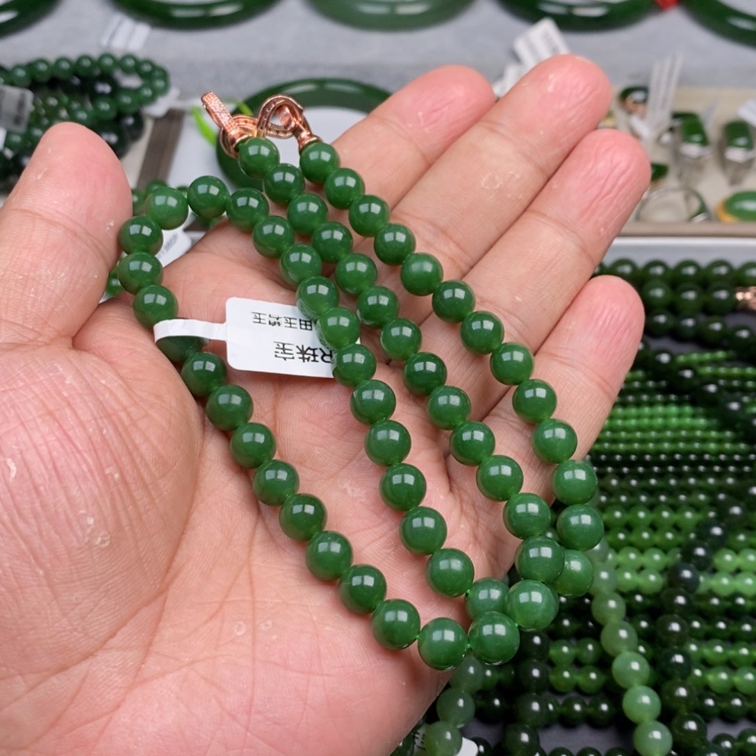 和田玉（碧玉）未镶嵌项链~****昱8mm