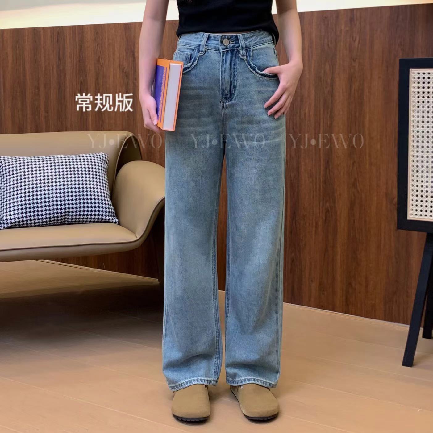 夏季休闲百搭复古蓝色高腰宽松显瘦牛仔裤-6210/2