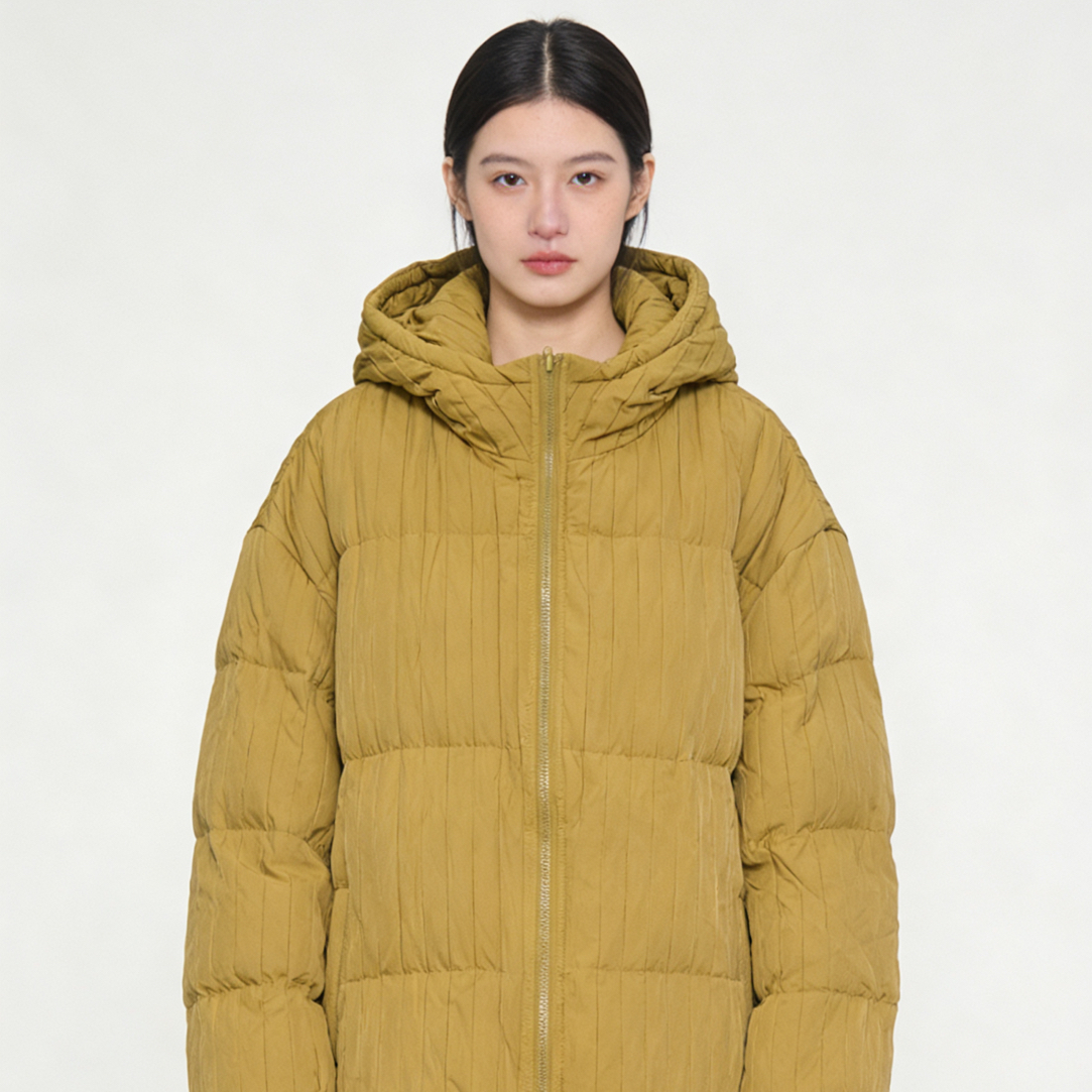 姜黄色纹理感褶皱棉服男款秋冬季加厚美式棉衣潮牌宽松连帽外套