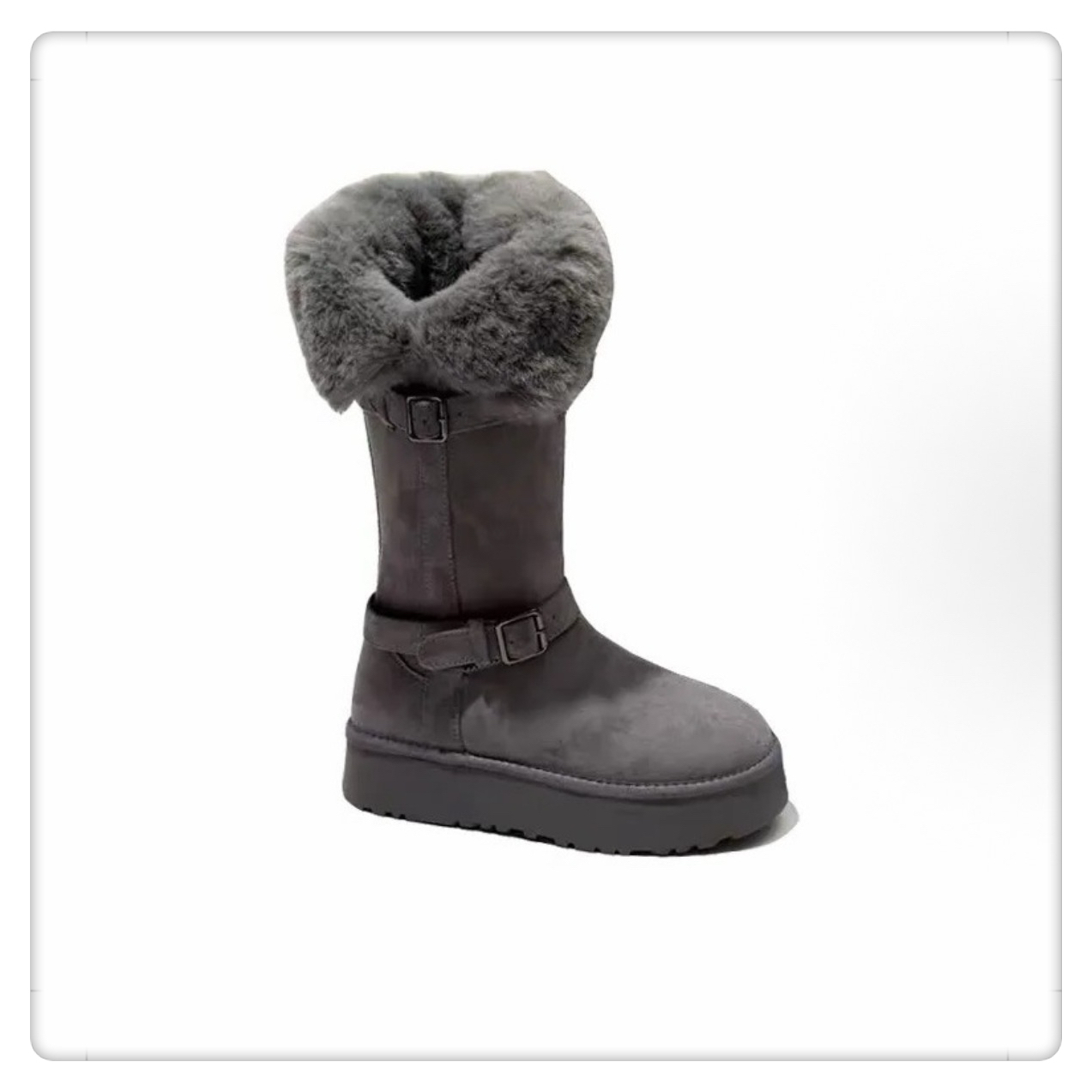 【骑士靴灰色】桑坡雪地靴皮毛一体厚底雪地靴2025新款秋冬雪地靴