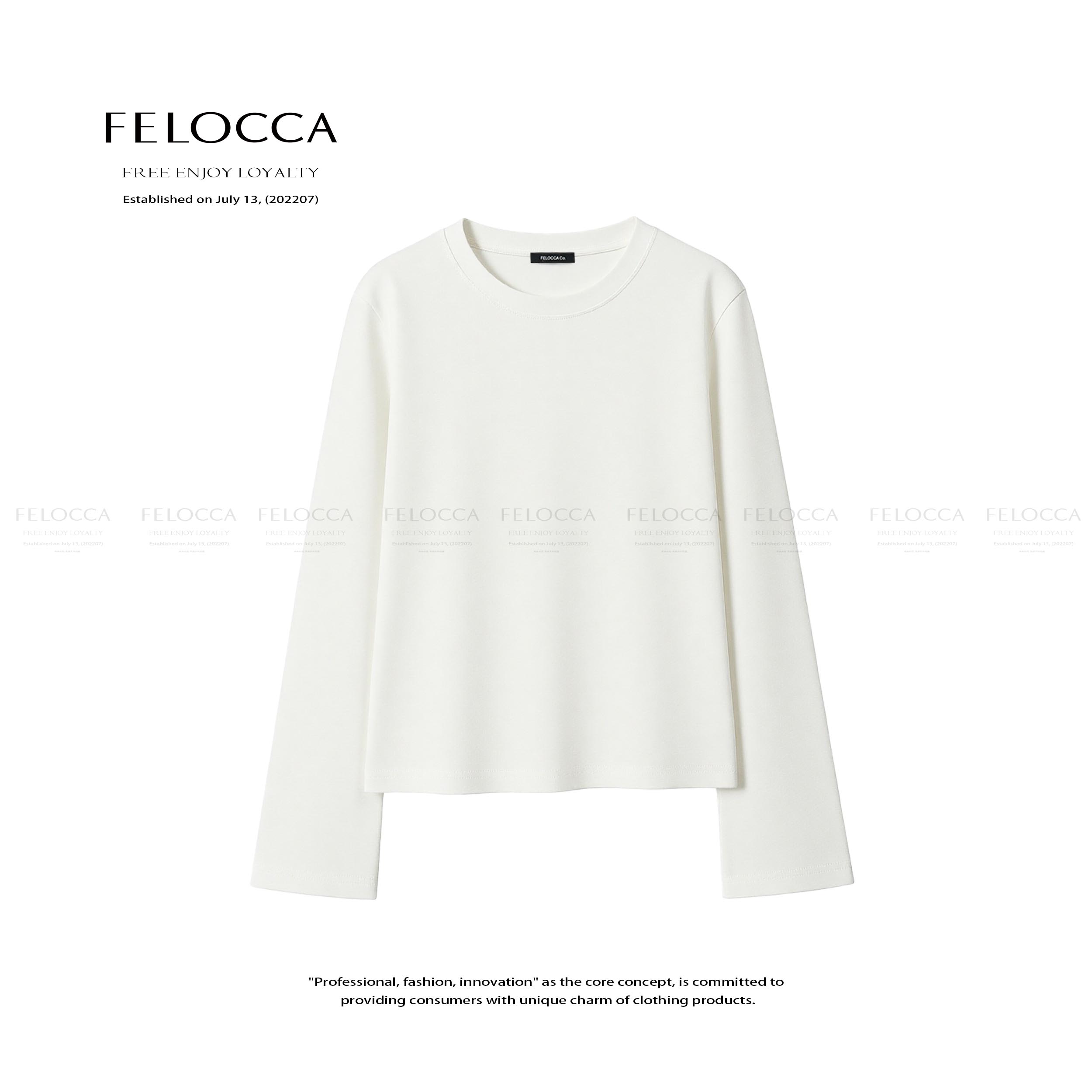 【FELOCCA】显瘦简约休闲长袖T恤百搭圆领微喇袖上衣25ATX526