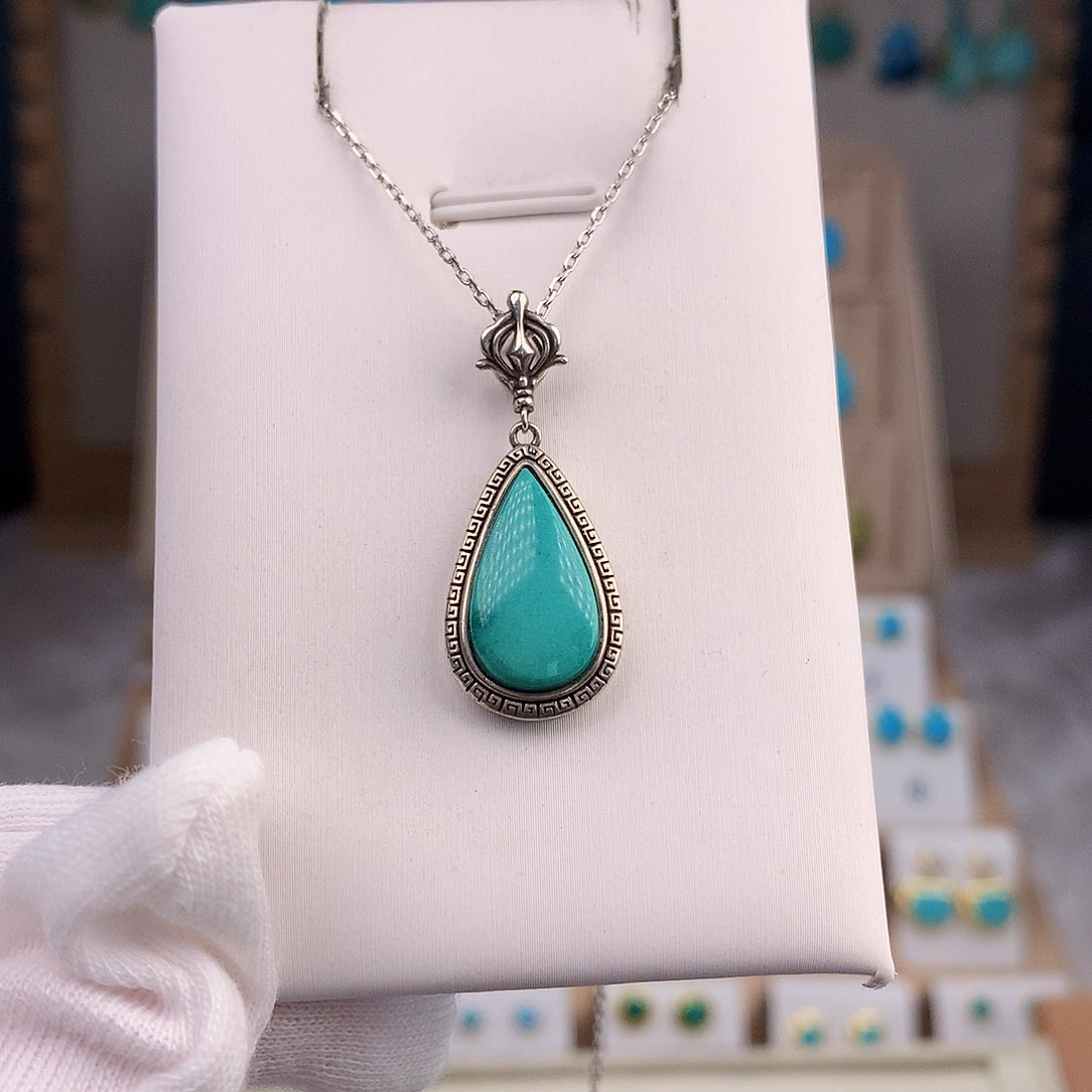 绿松石耳饰银S925镶嵌