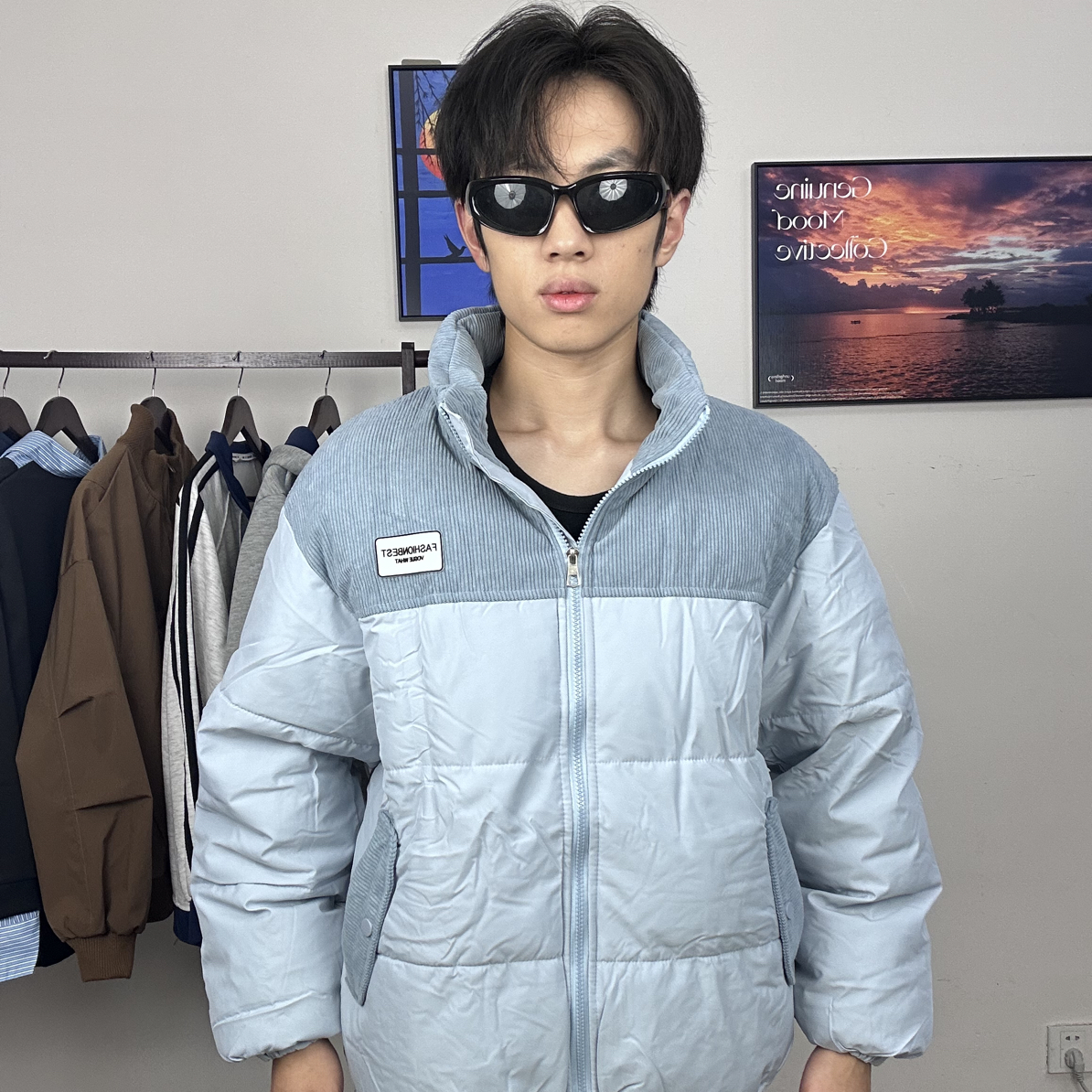 灯芯绒拼接情侣外套秋冬季加厚保暖韩版宽松面包服显瘦设计感棉服