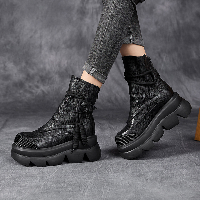 简约英伦风厚底舒适增高民族风复古休闲女靴3166