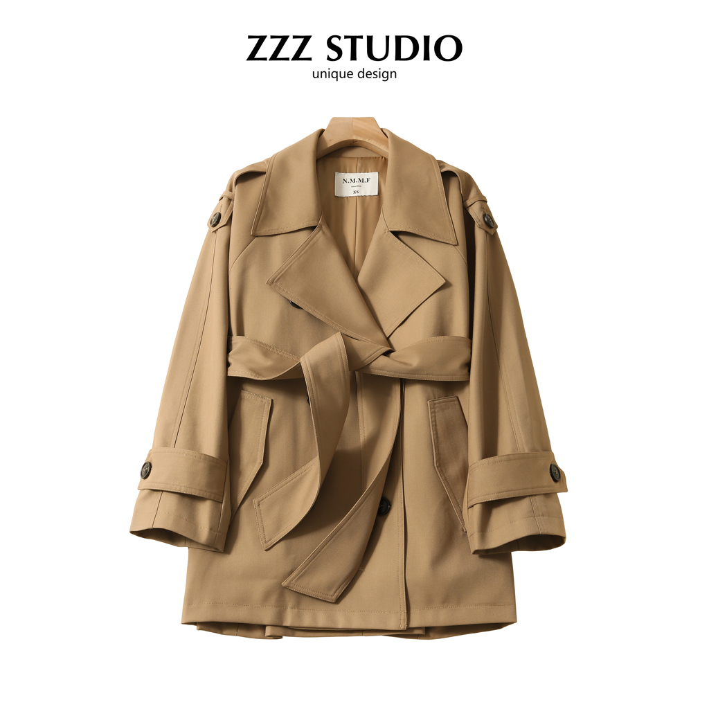 ZZZSTUDIO 新巴黎旧梦经典廓形大翻领双排扣短款气质风衣外套女