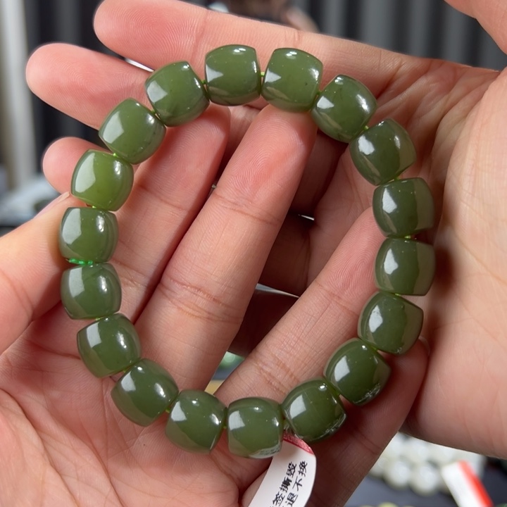 和田玉手串未镶嵌新疆若羌青黄口卡12直切