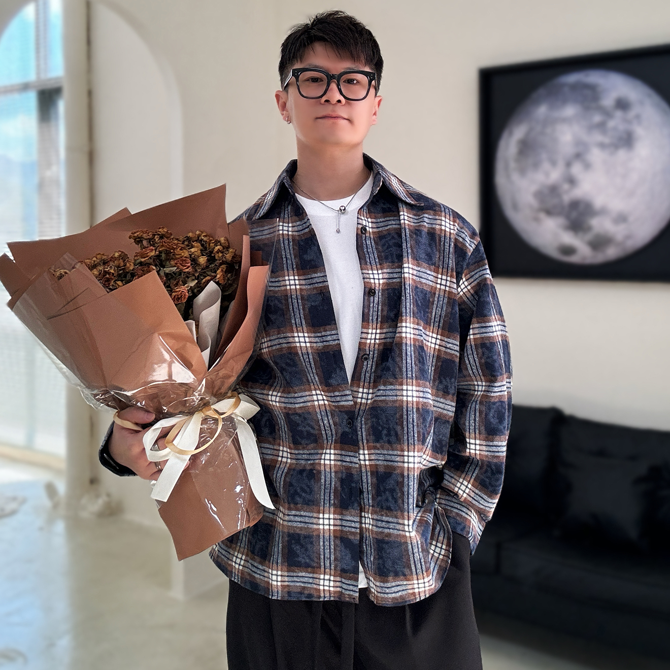 陆星家【复古咖格】磨毛秋季男士格子外套宽松休闲百搭长袖衬衫C213